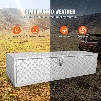 Underbody Truck Box, 1524 x 610 x 610 mm Pickup Storage Box, Heavy Duty Aluminum Diamond Plate Tool Box with Lock and Keys, Waterproof Trailer Storage Box with T-Handle Latch for Truck, Van, Trailer