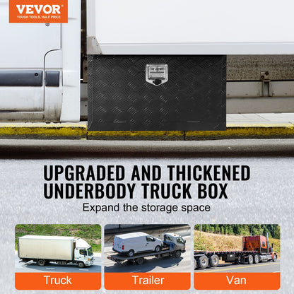 Underbody Truck Box, 30" x 17" x 18" Pickup Storage Box, Heavy Duty Aluminum Diamond Plate Tool Box with Lock and Keys, Waterproof Trailer Storage Box with T-Handle Latch for Truck, Van, Trailer