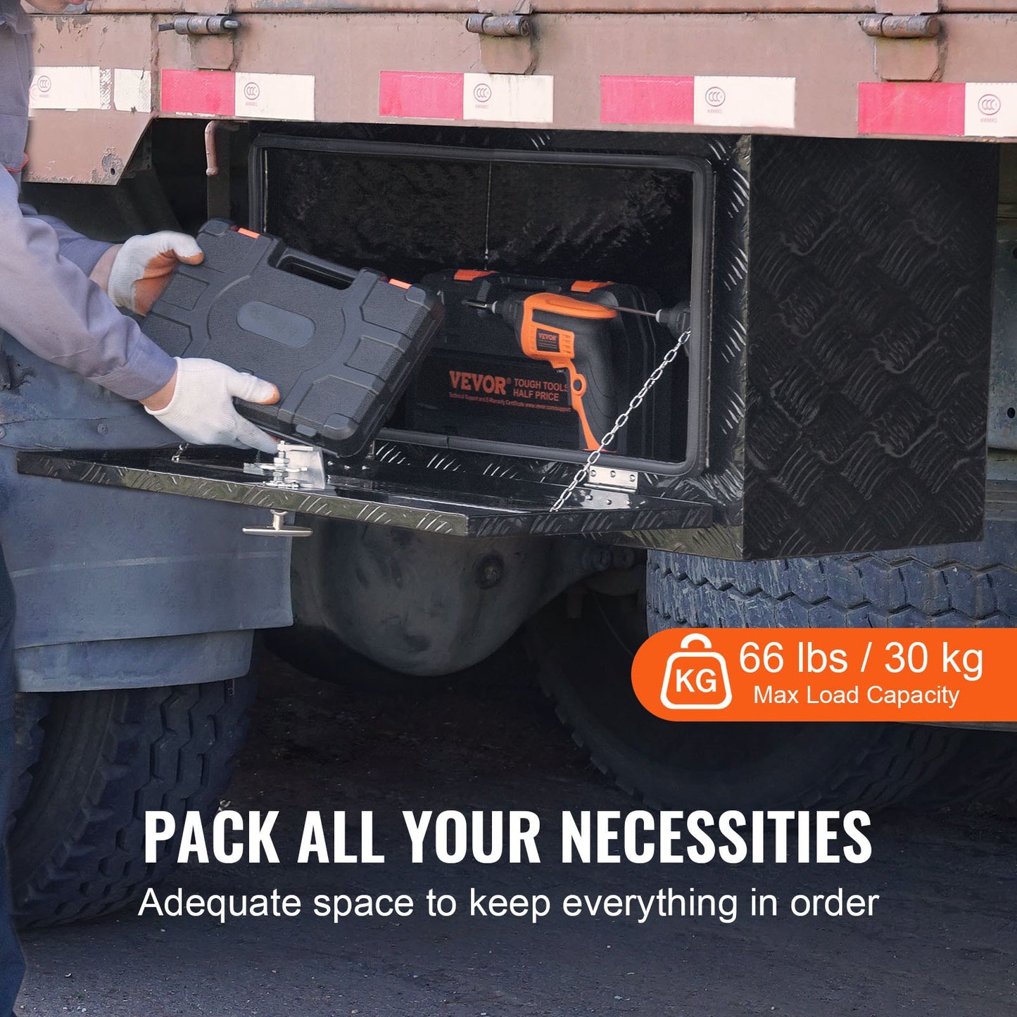 Underbody Truck Box, 30" x 17" x 18" Pickup Storage Box, Heavy Duty Aluminum Diamond Plate Tool Box with Lock and Keys, Waterproof Trailer Storage Box with T-Handle Latch for Truck, Van, Trailer