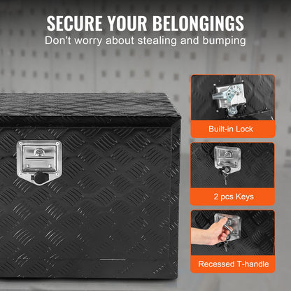 Underbody Truck Box, 30" x 17" x 18" Pickup Storage Box, Heavy Duty Aluminum Diamond Plate Tool Box with Lock and Keys, Waterproof Trailer Storage Box with T-Handle Latch for Truck, Van, Trailer