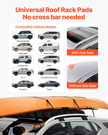 Soft Roof Rack Pads, 33-Inch Universal Car Roof Rack Pad, 176LBS Load Capacity Luggage Kayak Carrier with 2 Tie-Down Straps and Portable Storage Bag for SUP Canoe Snowboard Paddle Board