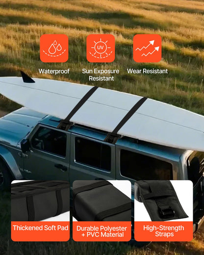 Soft Roof Rack Pads, 33-Inch Universal Car Roof Rack Pad, 176LBS Load Capacity Luggage Kayak Carrier with 2 Tie-Down Straps and Portable Storage Bag for SUP Canoe Snowboard Paddle Board