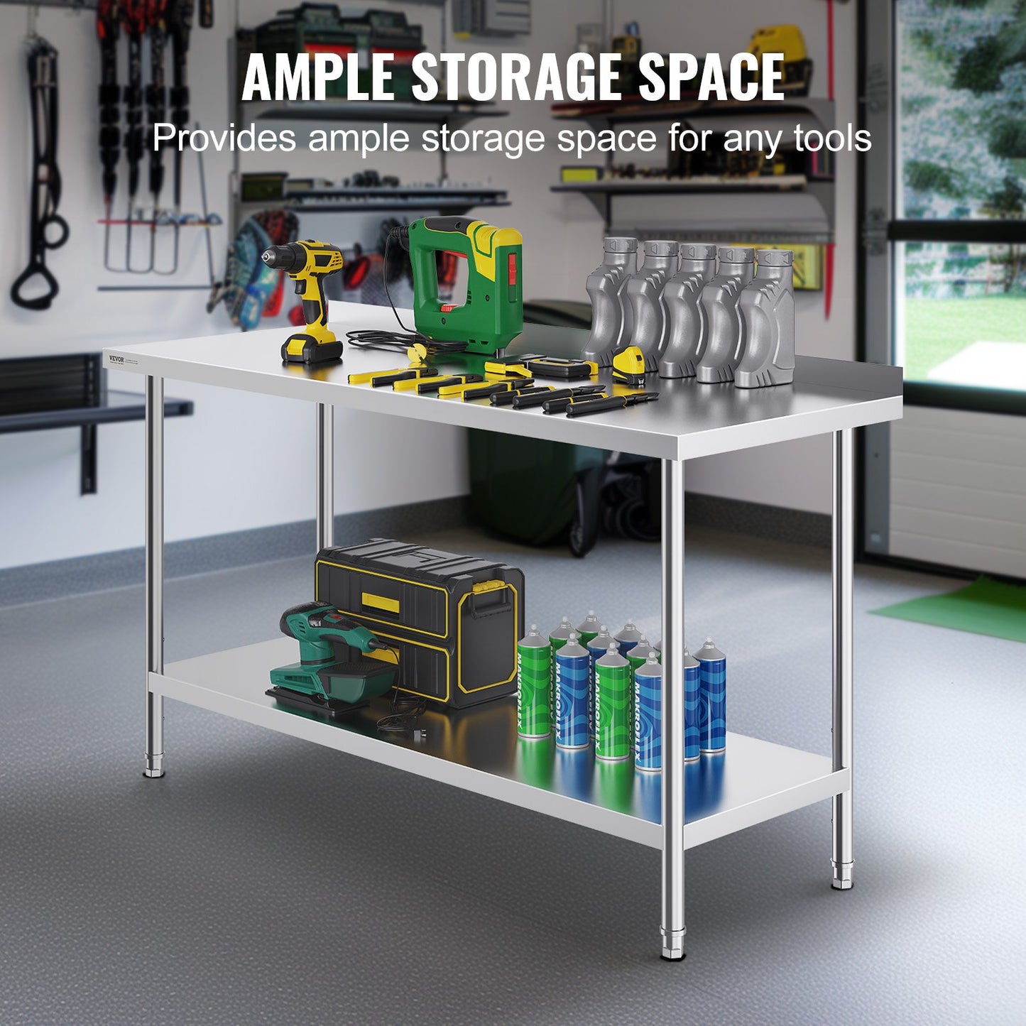 24 x 60 x 36 Zoll (ca. 61 x 152 x 91 cm) großer Arbeitstisch aus Edelstahl, robuster Arbeitstisch für die gewerbliche Lebensmittelzubereitung, höhenverstellbarer Metallarbeitstisch für Restaurants, Haushalte und Hotels