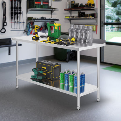 24 x 60 x 36 Zoll (ca. 61 x 152 x 91 cm) großer Arbeitstisch aus Edelstahl, robuster Arbeitstisch für die gewerbliche Lebensmittelzubereitung, höhenverstellbarer Metallarbeitstisch für Restaurants, Haushalte und Hotels