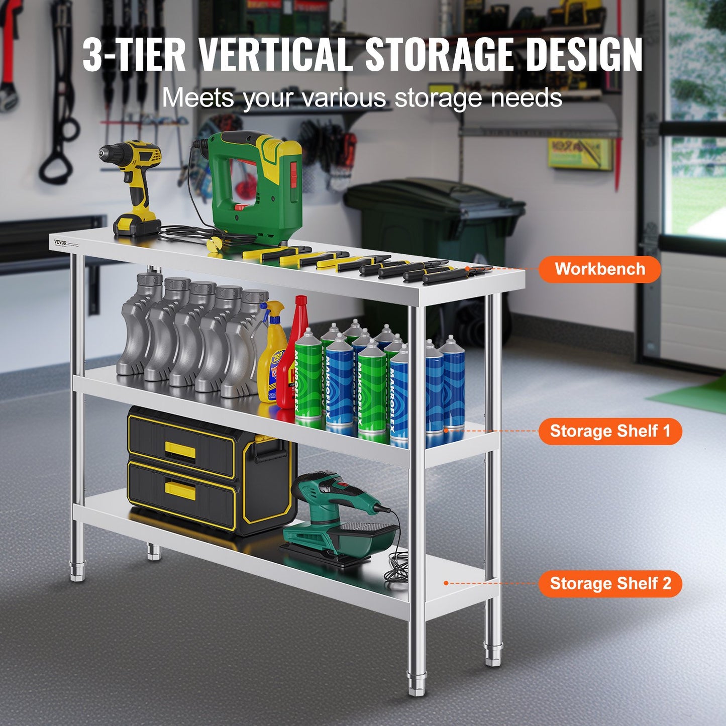 Küchenarbeitstisch aus Edelstahl, 35,6 x 121,9 cm
