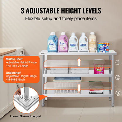 Küchenarbeitstisch aus Edelstahl, 35,6 x 121,9 cm