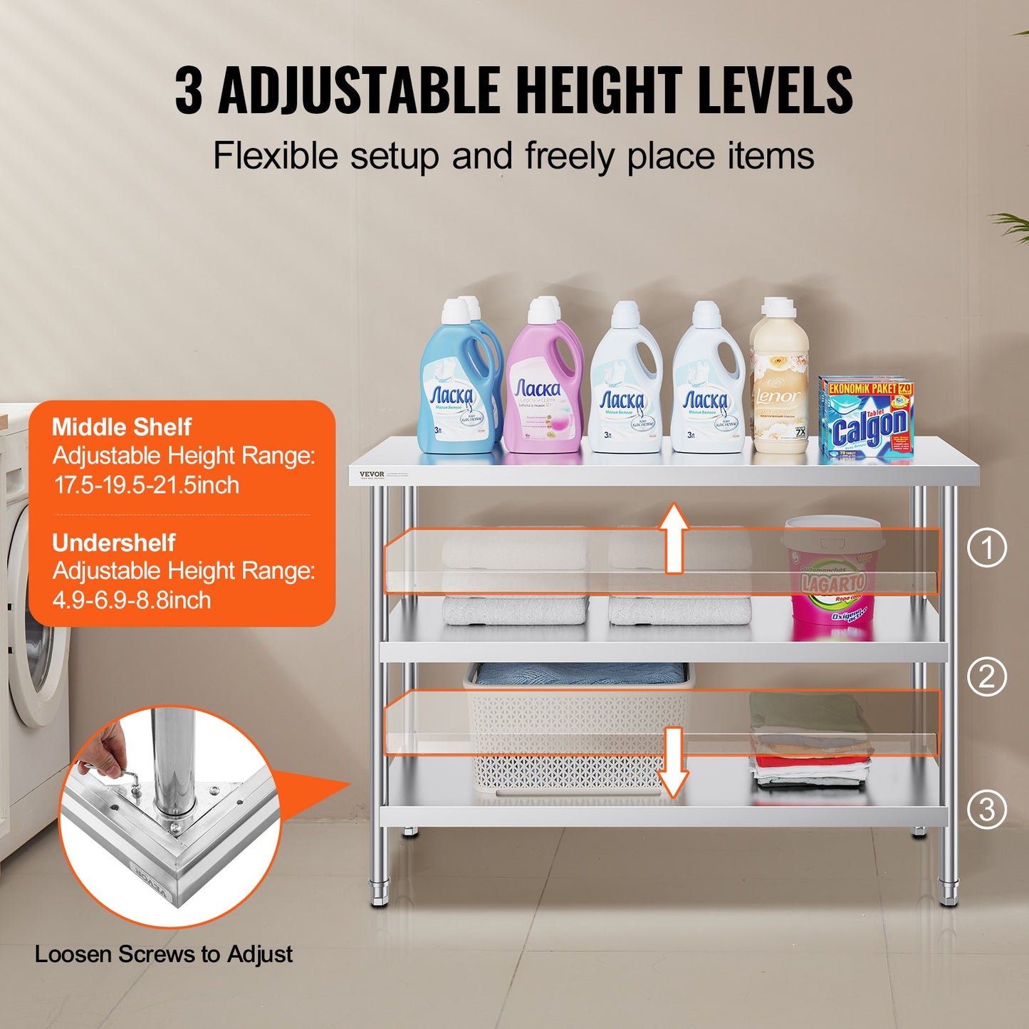 Stainless Steel Food Prep Table Commercial Kitchen Work Table 45.7x121.9 cm