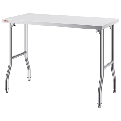 Gewerblicher Arbeitstisch, 122 x 61 cm (48 x 24 Zoll), klappbar, robuster Edelstahl-Klapptisch mit einer Tragkraft von 300 kg (661 lbs), Küchenarbeitstisch, Kücheninsel aus silbernem Edelstahl