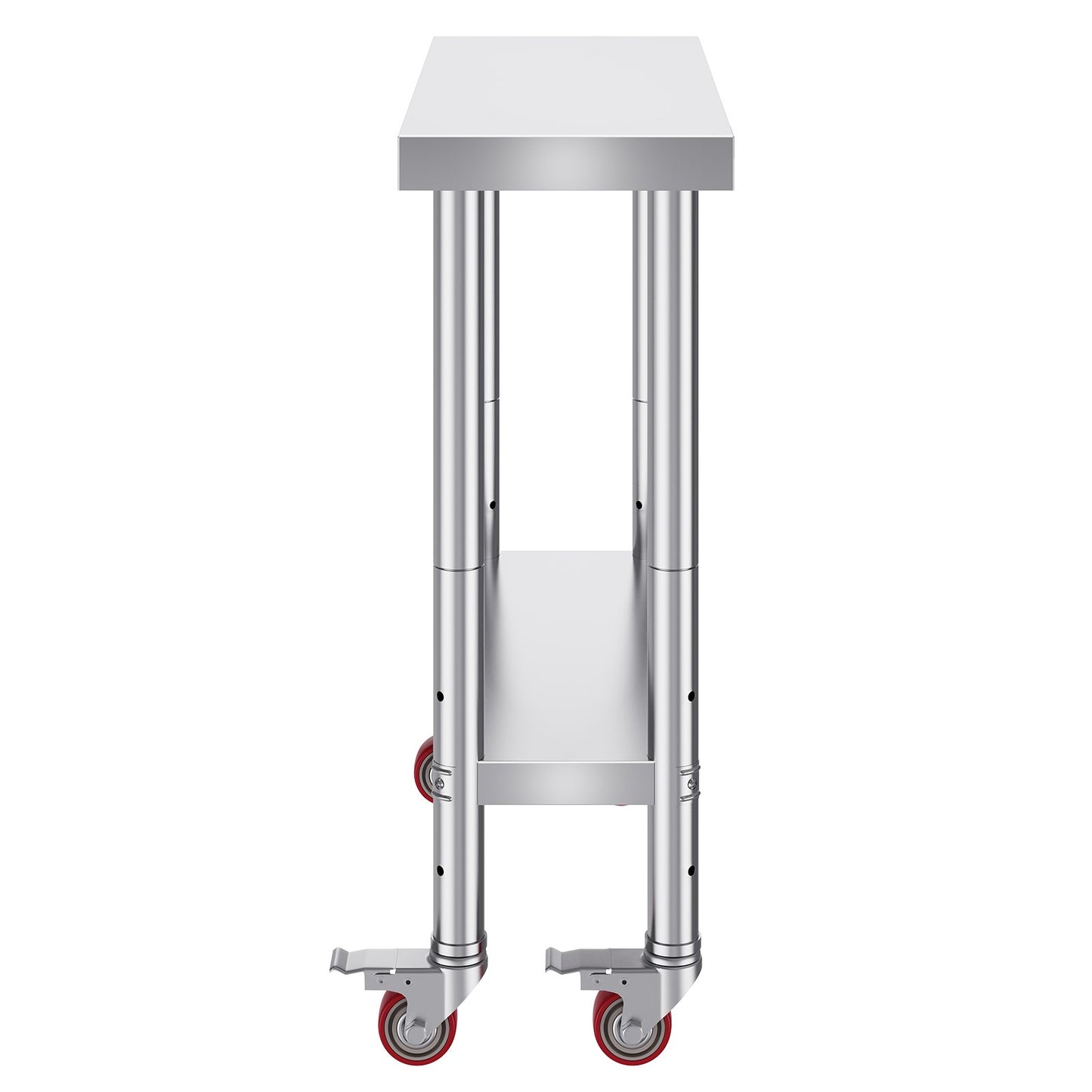 Stainless Steel Catering Work Table 30x12 Inch Commercial Kitchen Table with 4 Wheels Commercial Food Prep Workbench with Flexible Adjustment Shelf for Kitchen Prep Table
