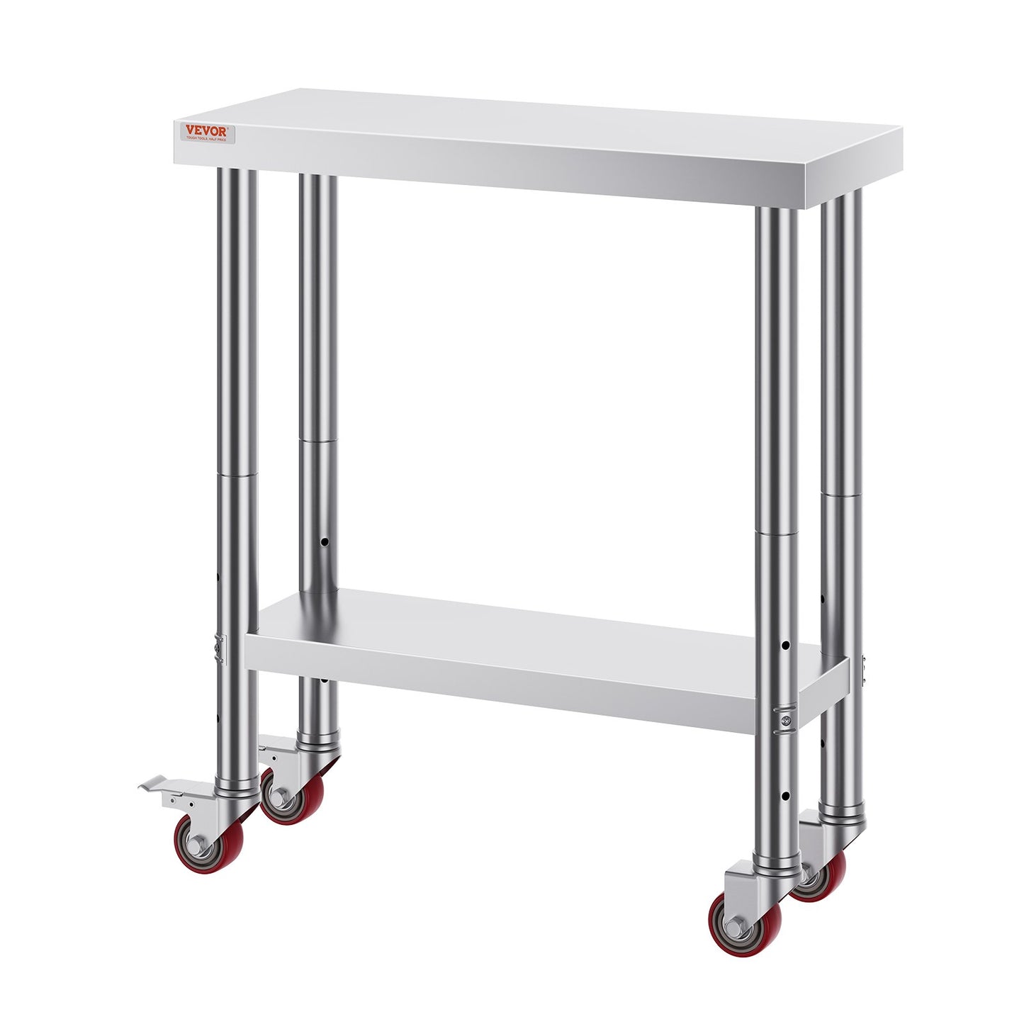 Stainless Steel Catering Work Table 30x12 Inch Commercial Kitchen Table with 4 Wheels Commercial Food Prep Workbench with Flexible Adjustment Shelf for Kitchen Prep Table