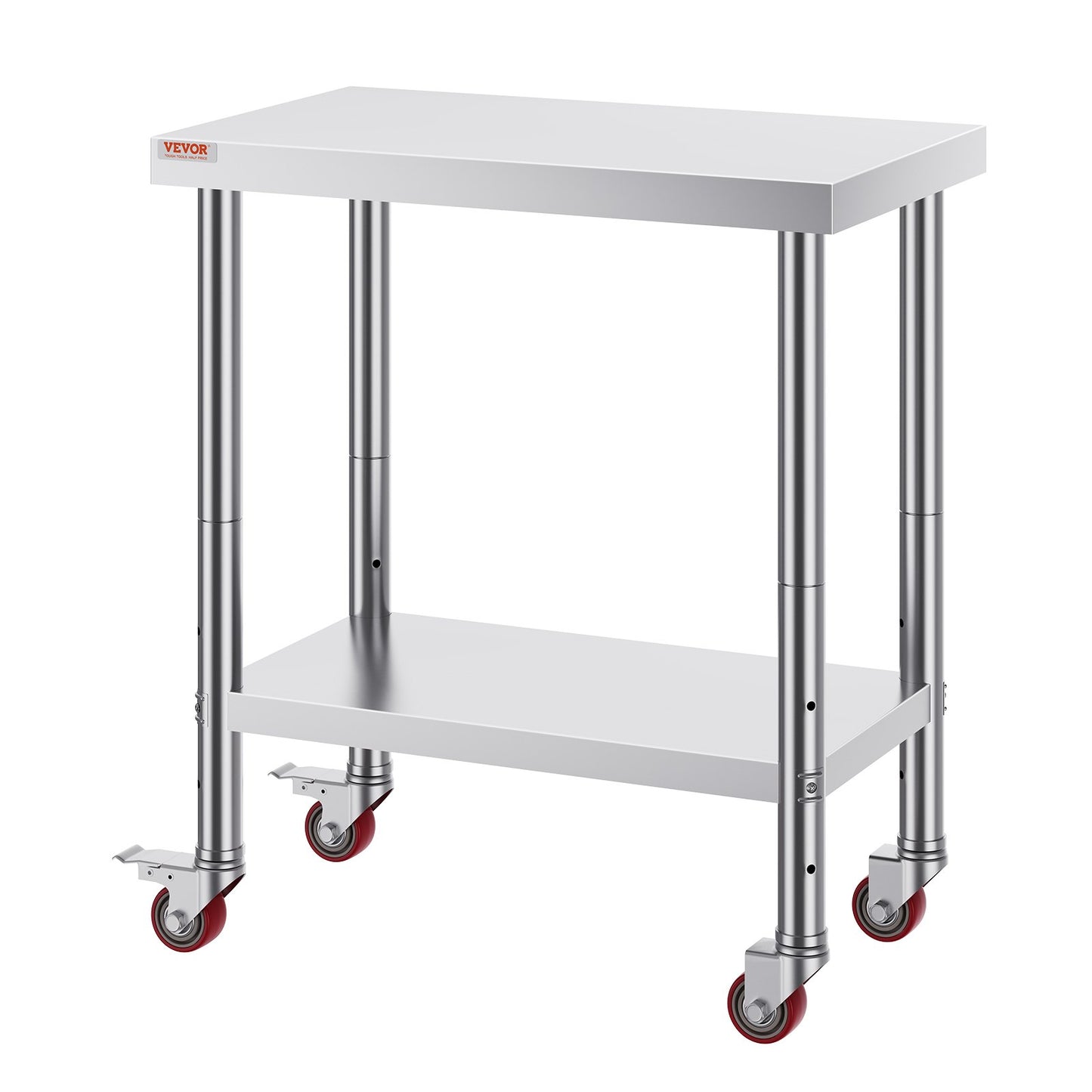 Stainless Steel Catering Work Table 30x18 Inch Commercial Kitchen Table with 4 Wheels Commercial Food Prep Workbench With Flexible Adjustment Shelf for Kitchen Prep Table