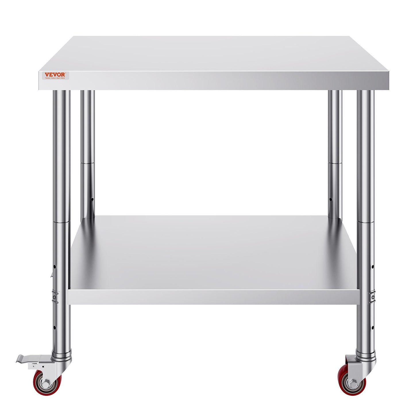 Stainless Steel Catering Work Table 30x36 Inch Commercial Kitchen Table with 4 Wheels Commercial Food Prep Workbench With Flexible Adjustment Shelf for Kitchen Prep Table
