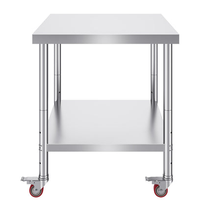 Stainless Steel Catering Work Table 30x36 Inch Commercial Kitchen Table with 4 Wheels Commercial Food Prep Workbench With Flexible Adjustment Shelf for Kitchen Prep Table