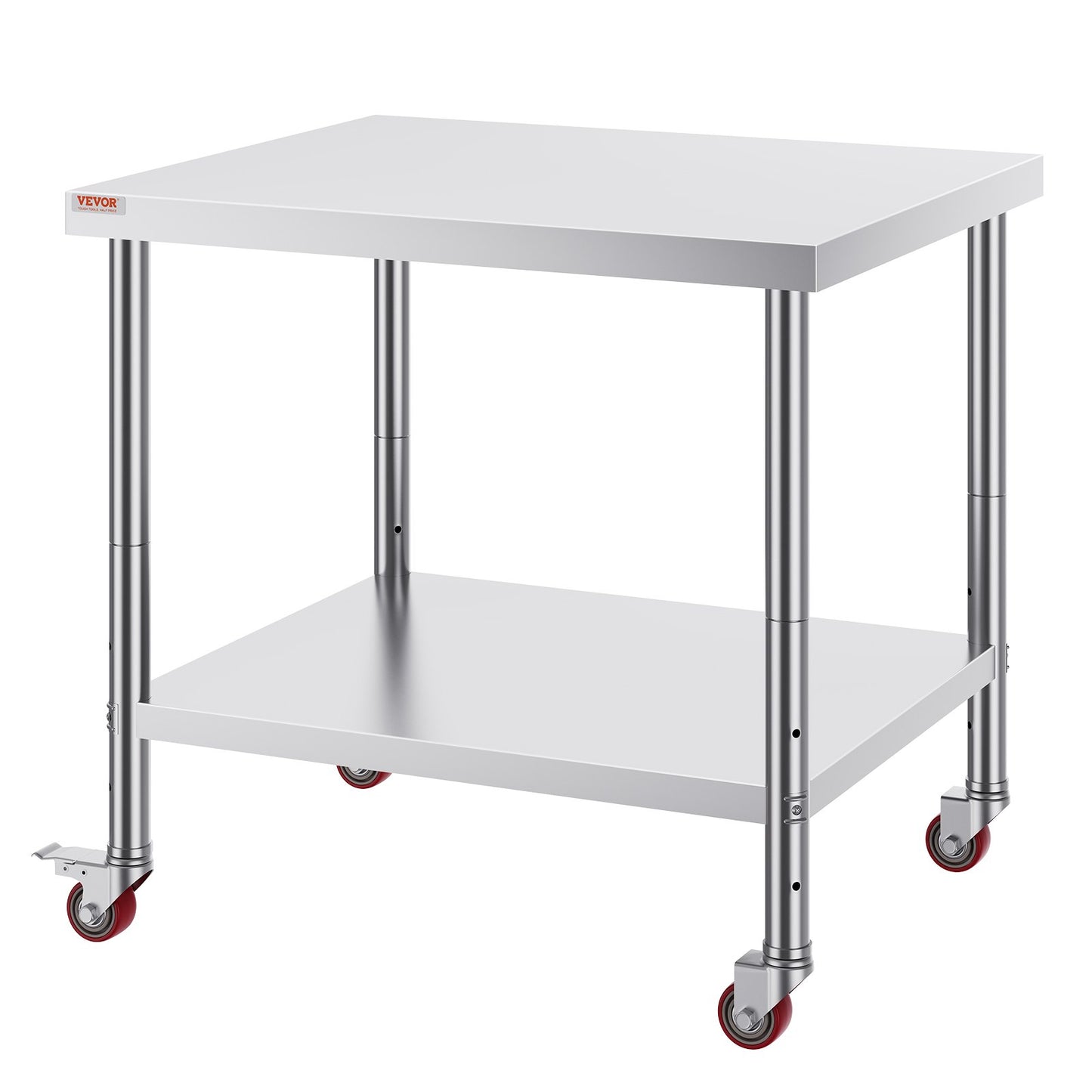 Stainless Steel Catering Work Table 30x36 Inch Commercial Kitchen Table with 4 Wheels Commercial Food Prep Workbench With Flexible Adjustment Shelf for Kitchen Prep Table