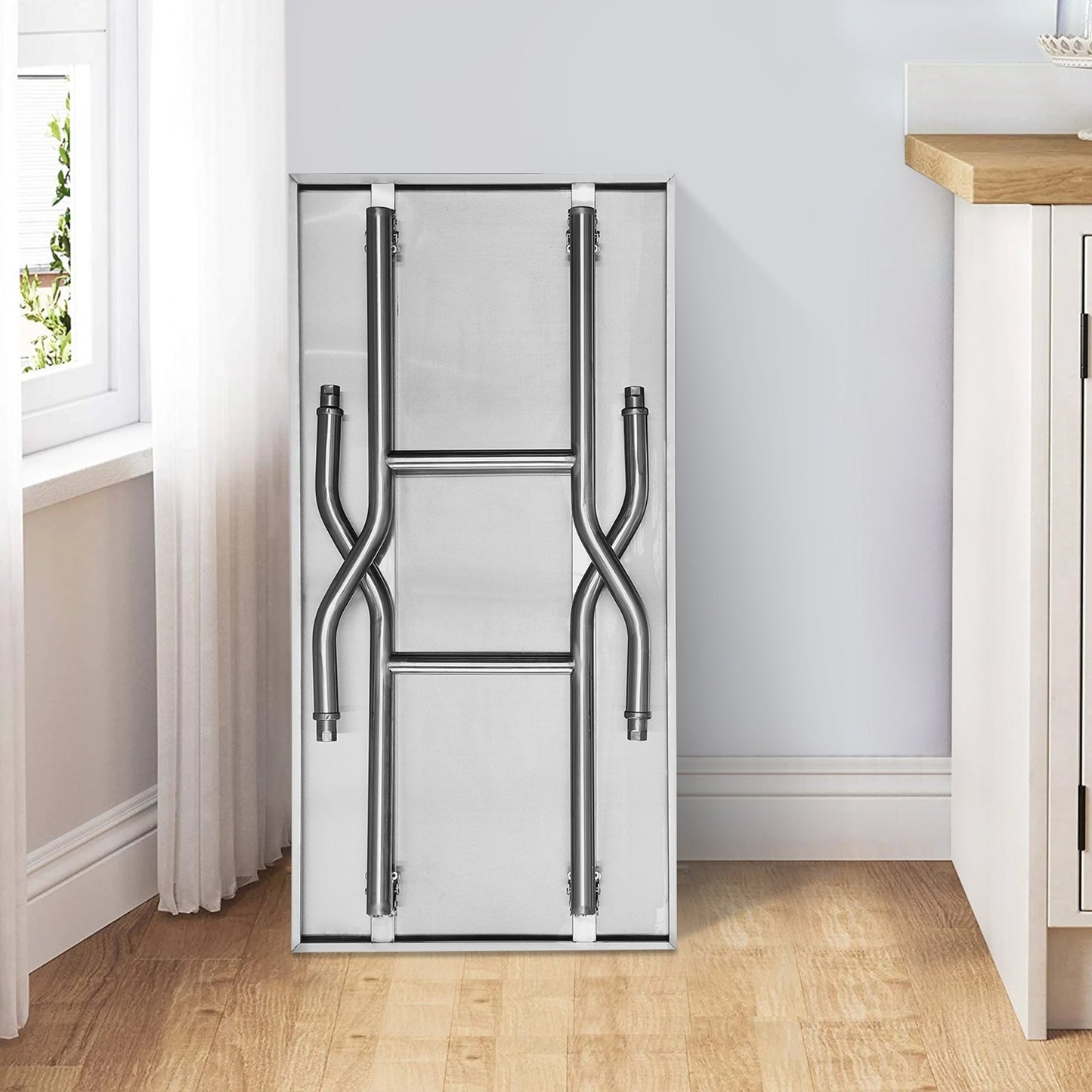 Commercial Worktable Workstation 121.9x61 cm Folding Commercial Prep Table, Heavy-duty Stainless Steel Folding Table with 350.2 kg Load, Kitchen Work Table, Silver Stainless Steel Kitchen Island