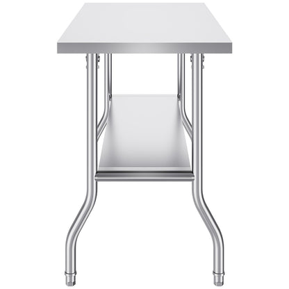 Commercial Worktable Workstation 121.9x61 cm Folding Commercial Prep Table, Heavy-duty Stainless Steel Folding Table with 350.2 kg Load, Kitchen Work Table, Silver Stainless Steel Kitchen Island
