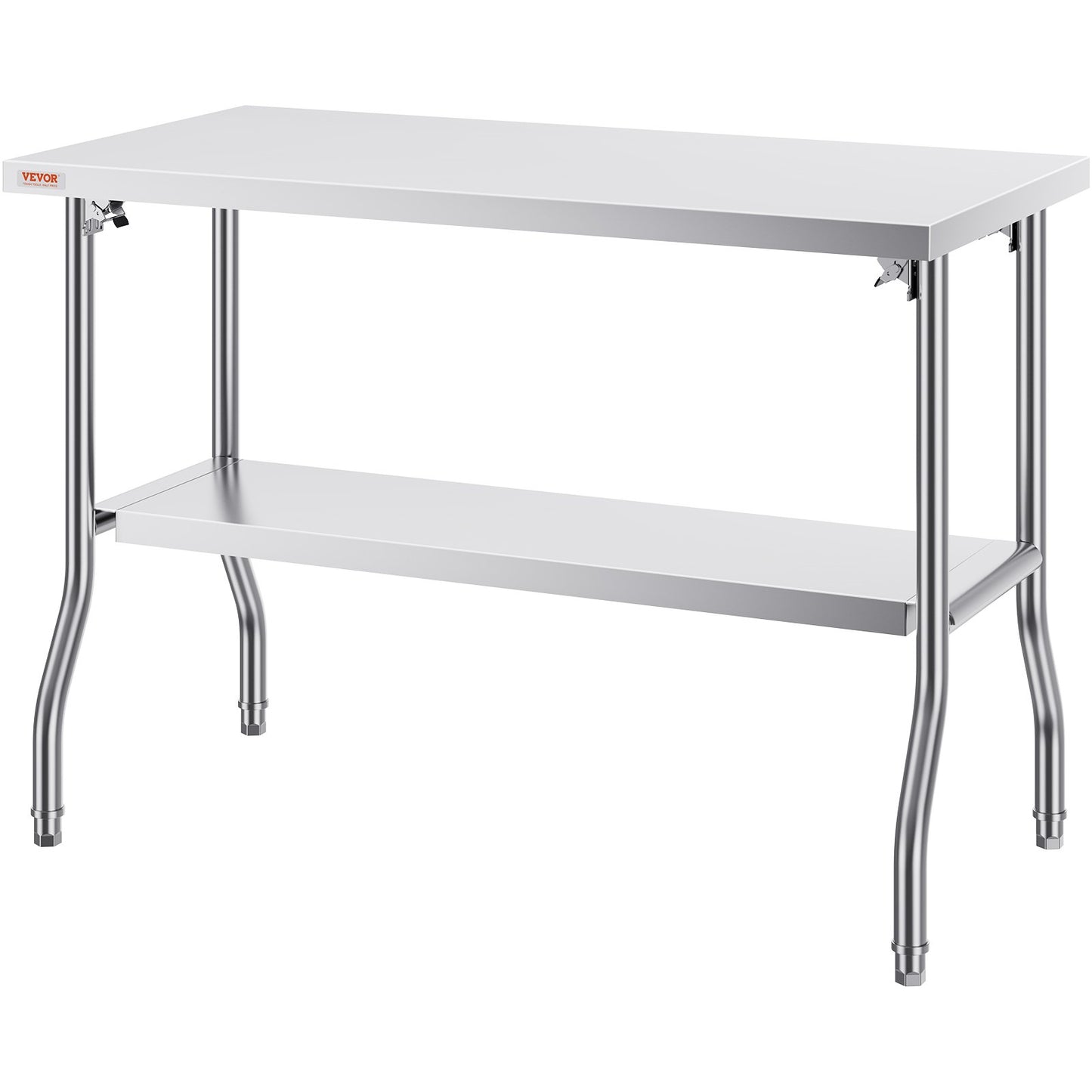 Commercial Worktable Workstation 121.9x61 cm Folding Commercial Prep Table, Heavy-duty Stainless Steel Folding Table with 350.2 kg Load, Kitchen Work Table, Silver Stainless Steel Kitchen Island