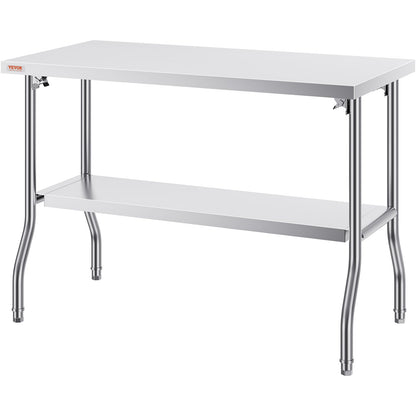 Commercial Worktable Workstation 121.9x61 cm Folding Commercial Prep Table, Heavy-duty Stainless Steel Folding Table with 350.2 kg Load, Kitchen Work Table, Silver Stainless Steel Kitchen Island