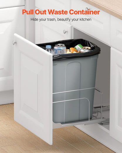 Pullout Trash Can for Kitchen Cabinets, Garbage Waste Recycling Bin, Under Mount Waste Container, with Heavy Duty Metal Soft Close Sliding System and Door Kit, for Sink, Under Counter