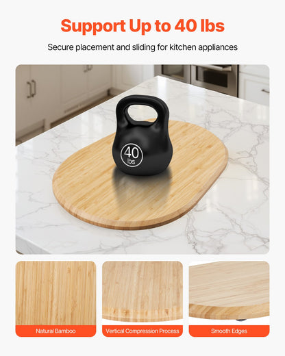 Küchenmaschinen-Schieber, oval, 40 x 28 cm, kompatibel mit Standmixern mit Kippkopf (5,5–8 l), PTFE-Füße, Ablagefach für Küchenarbeitsplatten, Naturholz