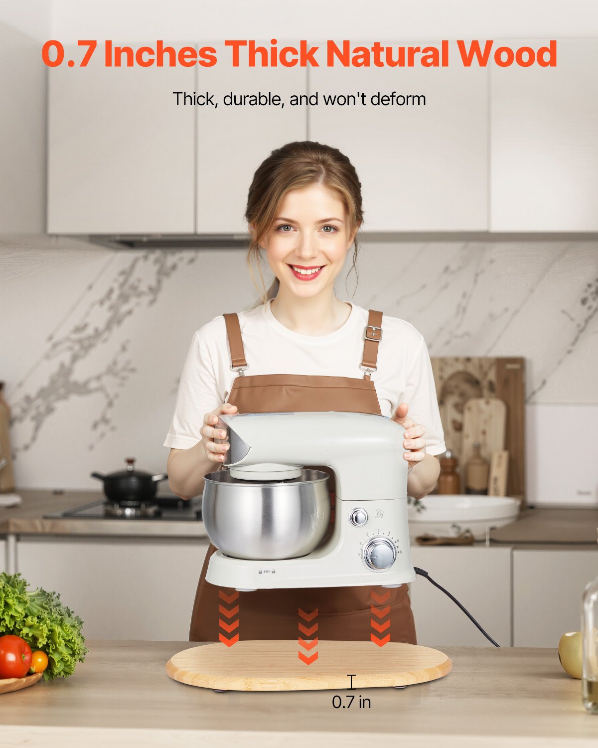 Küchenmaschinen-Schieber, oval, 40 x 28 cm, kompatibel mit Standmixern mit Kippkopf (5,5–8 l), PTFE-Füße, Ablagefach für Küchenarbeitsplatten, Naturholz