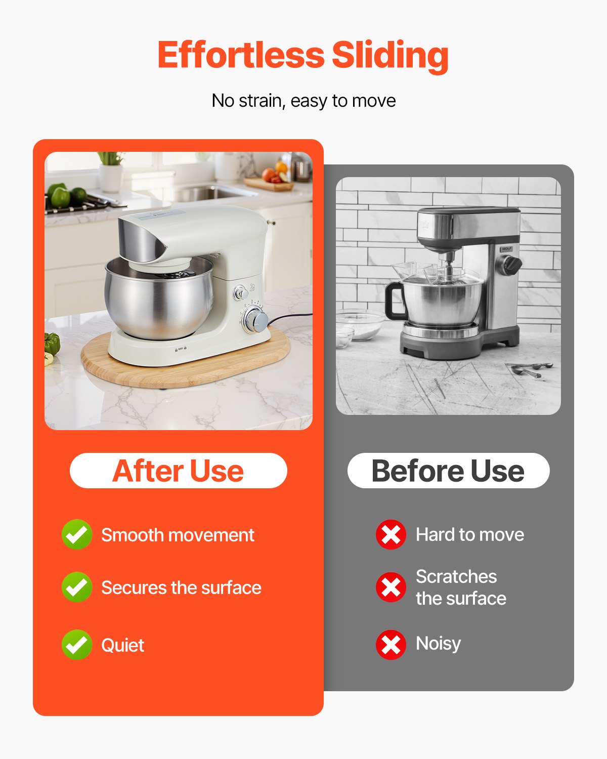 Küchenmaschinen-Schieber, oval, 40 x 28 cm, kompatibel mit Standmixern mit Kippkopf (5,5–8 l), PTFE-Füße, Ablagefach für Küchenarbeitsplatten, Naturholz