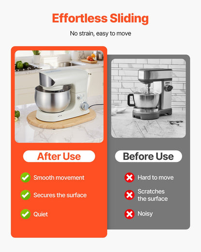 Küchenmaschinen-Schieber, oval, 40 x 28 cm, kompatibel mit Standmixern mit Kippkopf (5,5–8 l), PTFE-Füße, Ablagefach für Küchenarbeitsplatten, Naturholz