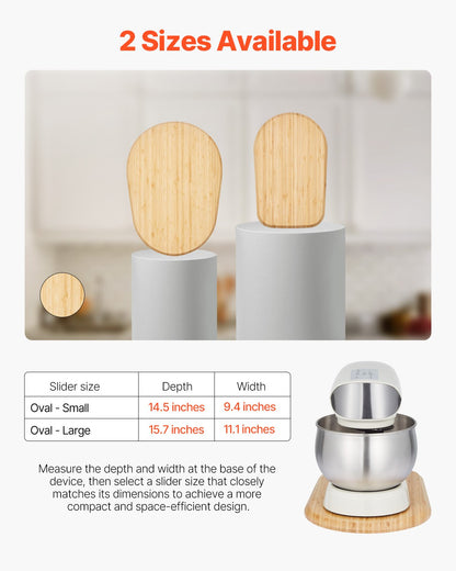 Mixer Slider, Oval 14.5 x 9.4-inch, Appliance Slider Compatible with Tilt Head 4.5-5 Qt Stand Mixer, PTFE Feet, Kitchen Countertop Storage Mover Sliding Tray, Natural Wood