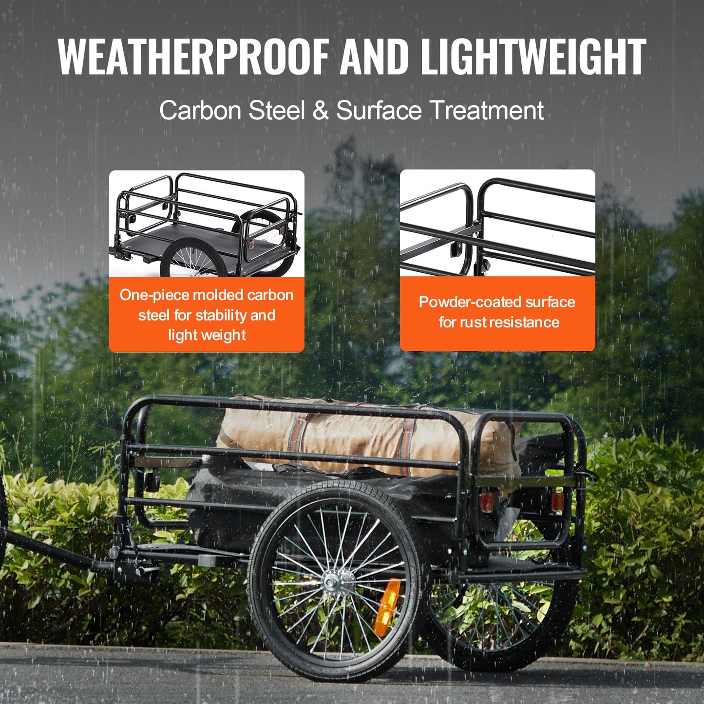 Bike Cargo Trailer, 72.5 kg Load Capacity, Heavy-Duty Bicycle Wagon Cart, Foldable Compact Storage & Quick Release with Universal Hitch, 40.6 cm Wheels, Safe Reflectors, Fits 558.8-711.2 mm Bike Wheels