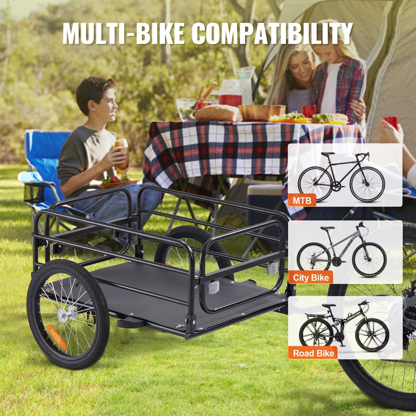 Bike Cargo Trailer, 72.5 kg Load Capacity, Heavy-Duty Bicycle Wagon Cart, Foldable Compact Storage & Quick Release with Universal Hitch, 40.6 cm Wheels, Safe Reflectors, Fits 558.8-711.2 mm Bike Wheels