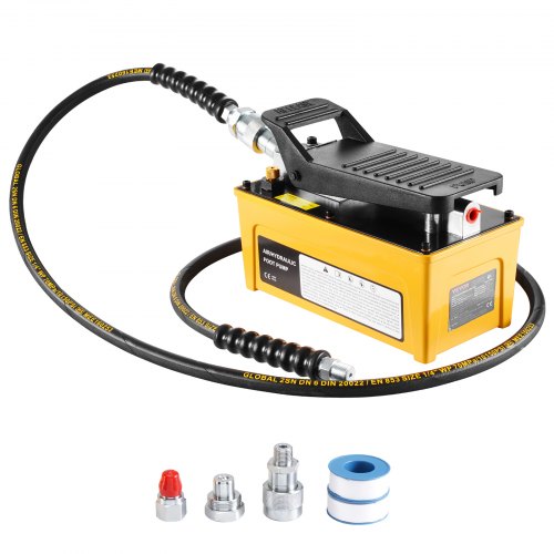 689 bar(10,000PSI) Air Hydraulic Pump, 1.6 L(0.42 Gal) Reservoir, NPT 9.5mm(3/8 In) Oil Outlet, NPT 6.4mm(1/4 In) Inlet, Aluminum Shell Air Actuated Treadle Foot Pump, for Automobile Repair Frame Machine & Hydraulic Press