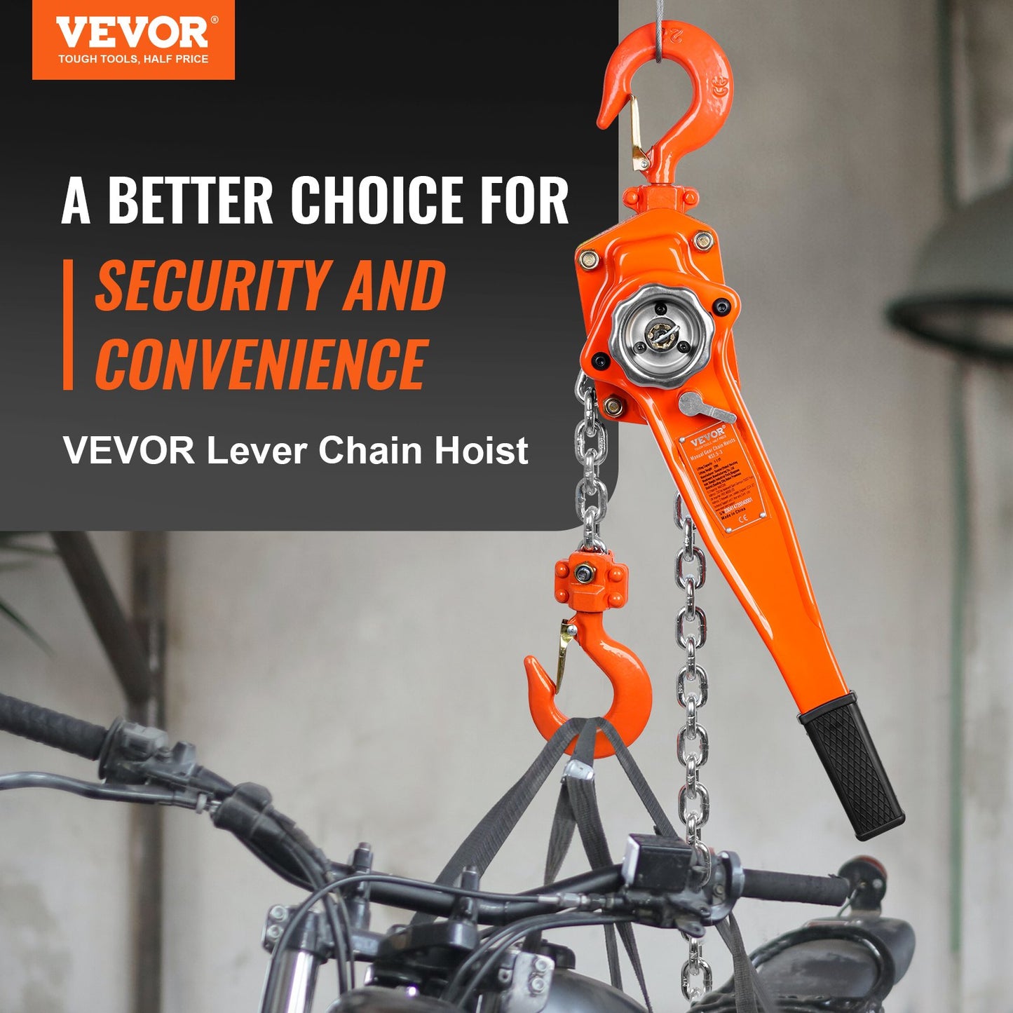 Manual Lever Chain Hoist, 1-1/2 Ton 1496.9 kg Capacity 6.1m Come Along, G80 Galvanized Carbon Steel with Weston Double-Pawl Brake, Auto Chain Leading & 360° Rotation Hook, for Garage Factory Dock
