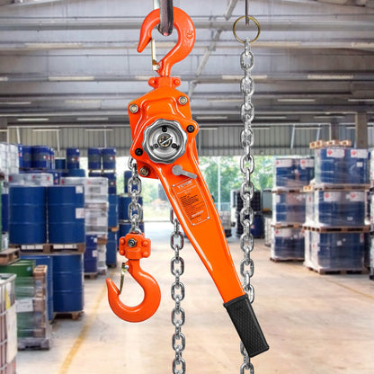 Manual Lever Chain Hoist, 1-1/2 Ton 1496.9 kg Capacity 6.1m Come Along, G80 Galvanized Carbon Steel with Weston Double-Pawl Brake, Auto Chain Leading & 360° Rotation Hook, for Garage Factory Dock