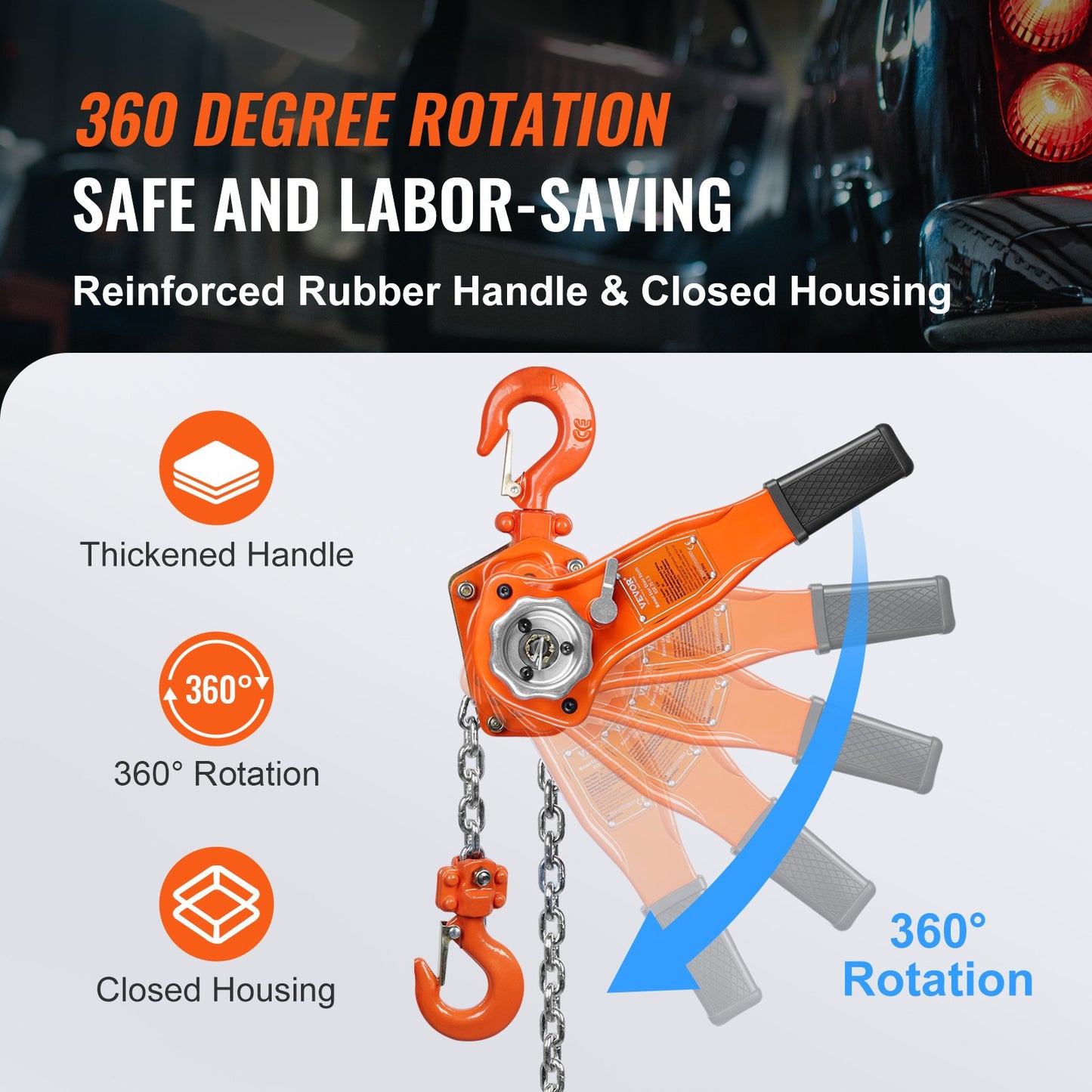 Manual Lever Chain Hoist, 3/4 Ton 748 kg Capacity 3.1m Come Along, G80 Galvanized Carbon Steel with Weston Double-Pawl Brake, Auto Chain Leading & 360° Rotation Hook, for Garage Factory Dock