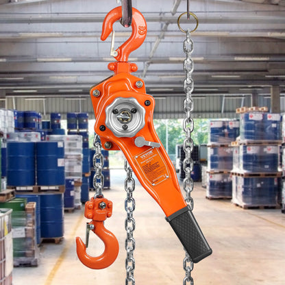 Manual Lever Chain Hoist, 3/4 Ton 748 kg Capacity 3.1m Come Along, G80 Galvanized Carbon Steel with Weston Double-Pawl Brake, Auto Chain Leading & 360° Rotation Hook, for Garage Factory Dock