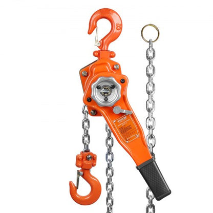 Manual Lever Chain Hoist, 3/4 Ton 748 kg Capacity 1.5m Come Along, G80 Galvanized Carbon Steel with Weston Double-Pawl Brake, Auto Chain Leading & 360° Rotation Hook, for Garage Factory Dock