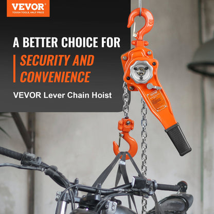 Manual Lever Chain Hoist, 3/4 Ton 748 kg Capacity 1.5m Come Along, G80 Galvanized Carbon Steel with Weston Double-Pawl Brake, Auto Chain Leading & 360° Rotation Hook, for Garage Factory Dock