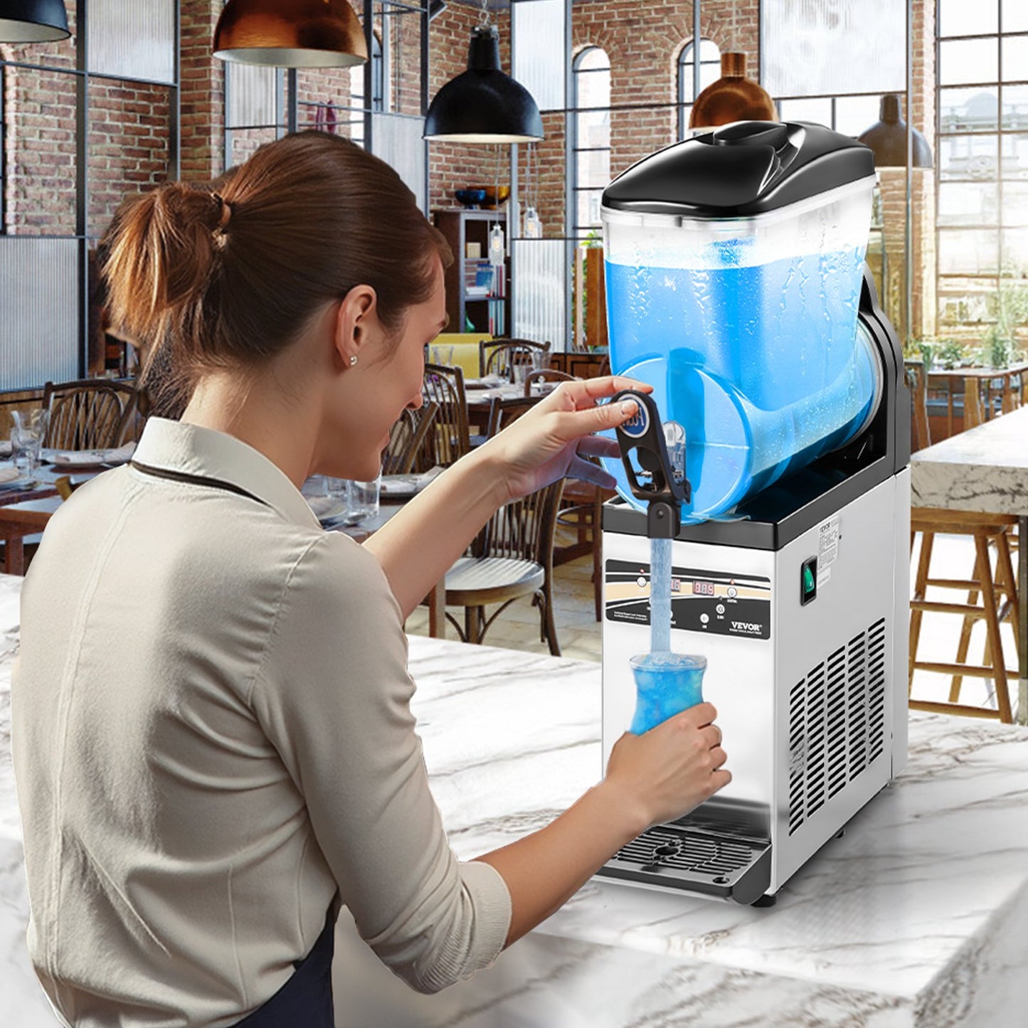 Commercial Frozen Drink Maker, 15L Single Tank Slushy Machine, 60 Cups Stainless Steel Margarita Smoothie Frozen Drink Machine, Slushie Maker for Home Party Restaurants Cafe Bars