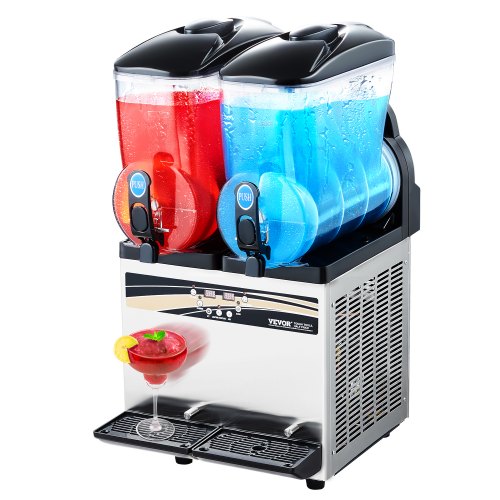 Commercial Frozen Drink Maker, 15Lx2 Double Tank Slushy Machine, 120 Cups Stainless Steel Margarita Smoothie Frozen Drink Machine, Slushie Maker for Home Party Restaurants Cafe Bars