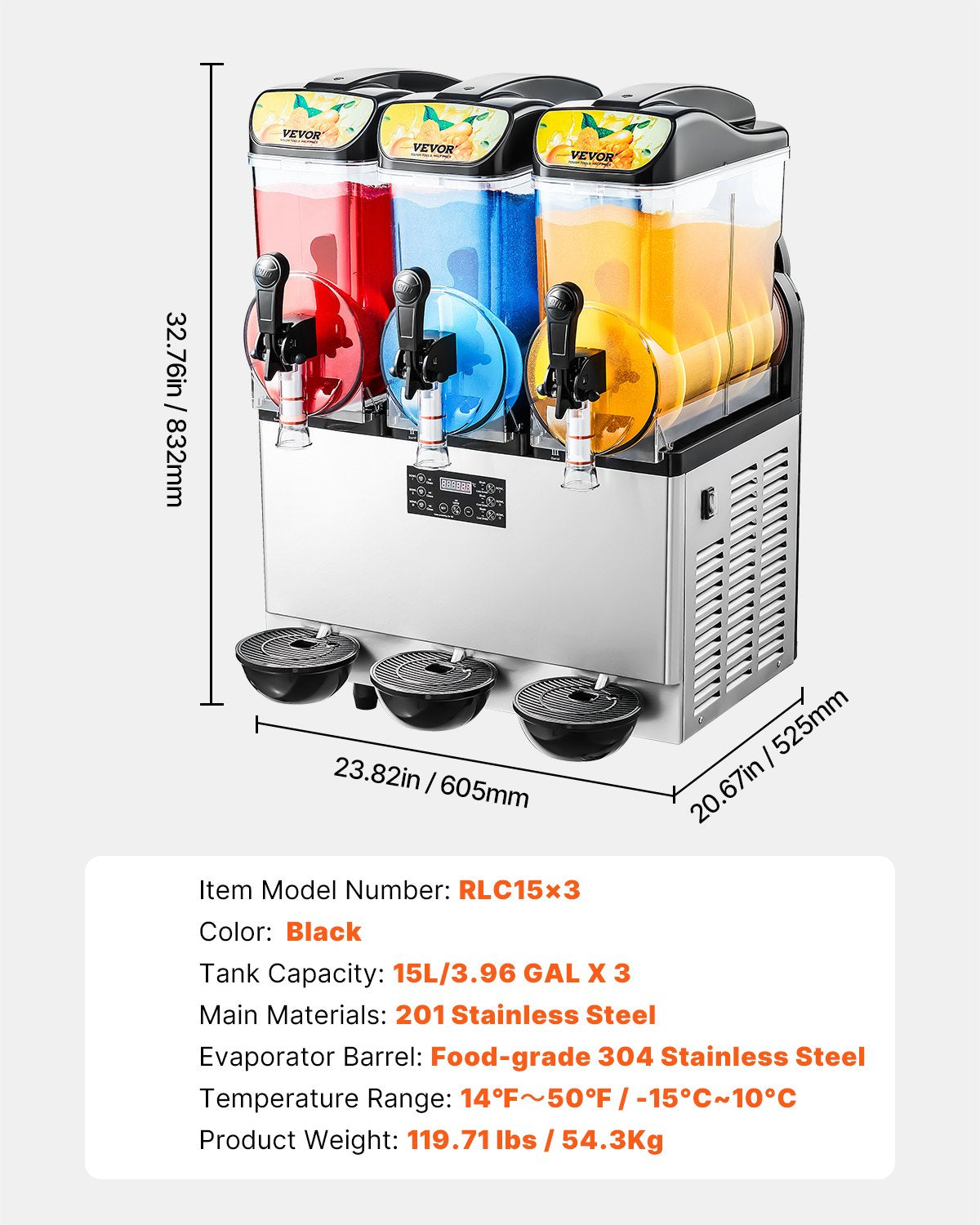 Commercial Frozen Drink Maker, 15Lx3 Triple Tank Slushy Machine, 180 Cups Stainless Steel Margarita Smoothie Frozen Drink Machine, Slushie Maker for Home Party Restaurants Cafe Bars