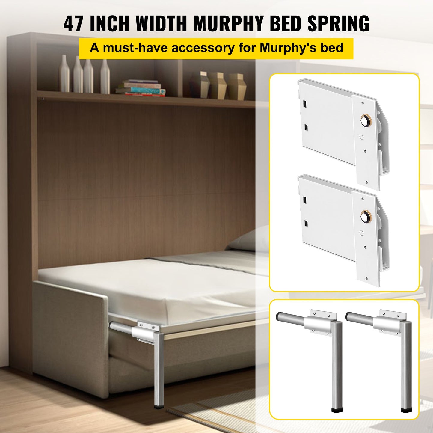 Murphy Wandmontage-Federmechanismus, robustes Befestigungsmaterial, DIY-Set für Queen-Size-Betten (horizontal), Weiß