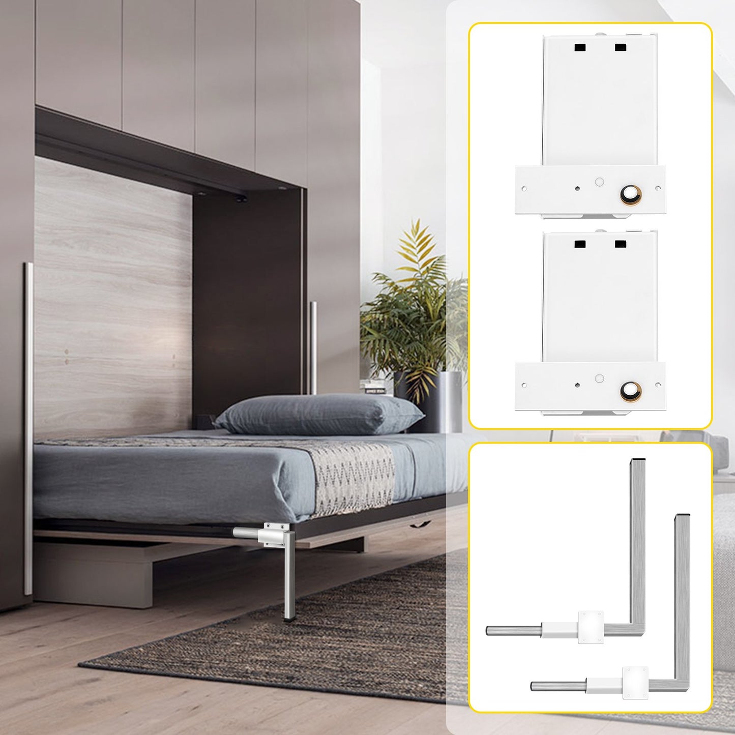 Murphy Wandmontage-Federmechanismus, robustes Befestigungsmaterial, DIY-Set für Queen-Size-Betten (horizontal), Weiß