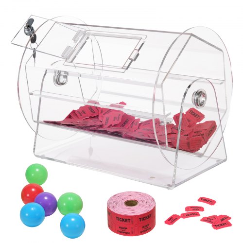 Acrylic Raffle Drum, Holds 5000 Tickets or 200 Raffle Balls, Professional Raffle Ticket Spinning Cage with 2 Keys, Transparent Lottery Spinning Drawing, Raffle Ticket Box for Lottery Games Bingo