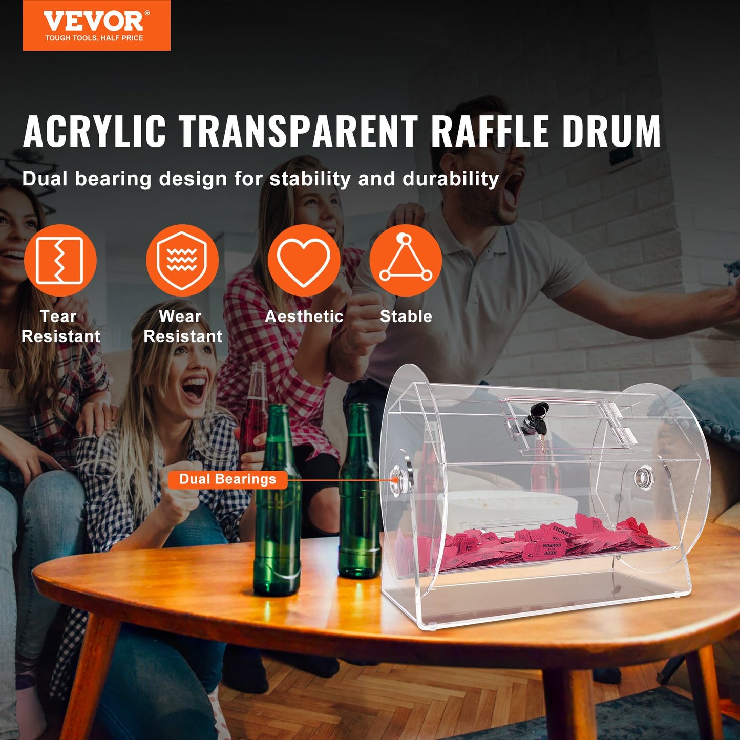Acrylic Raffle Drum, Holds 5000 Tickets or 200 Raffle Balls, Professional Raffle Ticket Spinning Cage with 2 Keys, Transparent Lottery Spinning Drawing, Raffle Ticket Box for Lottery Games Bingo
