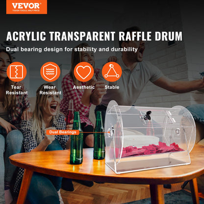 Acrylic Raffle Drum, Holds 5000 Tickets or 200 Raffle Balls, Professional Raffle Ticket Spinning Cage with 2 Keys, Transparent Lottery Spinning Drawing, Raffle Ticket Box for Lottery Games Bingo