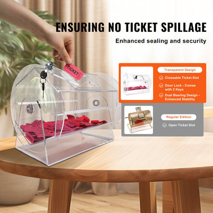 Acrylic Raffle Drum, Holds 5000 Tickets or 200 Raffle Balls, Professional Raffle Ticket Spinning Cage with 2 Keys, Transparent Lottery Spinning Drawing, Raffle Ticket Box for Lottery Games Bingo