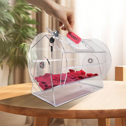 Acrylic Raffle Drum, Holds 5000 Tickets or 200 Raffle Balls, Professional Raffle Ticket Spinning Cage with 2 Keys, Transparent Lottery Spinning Drawing, Raffle Ticket Box for Lottery Games Bingo
