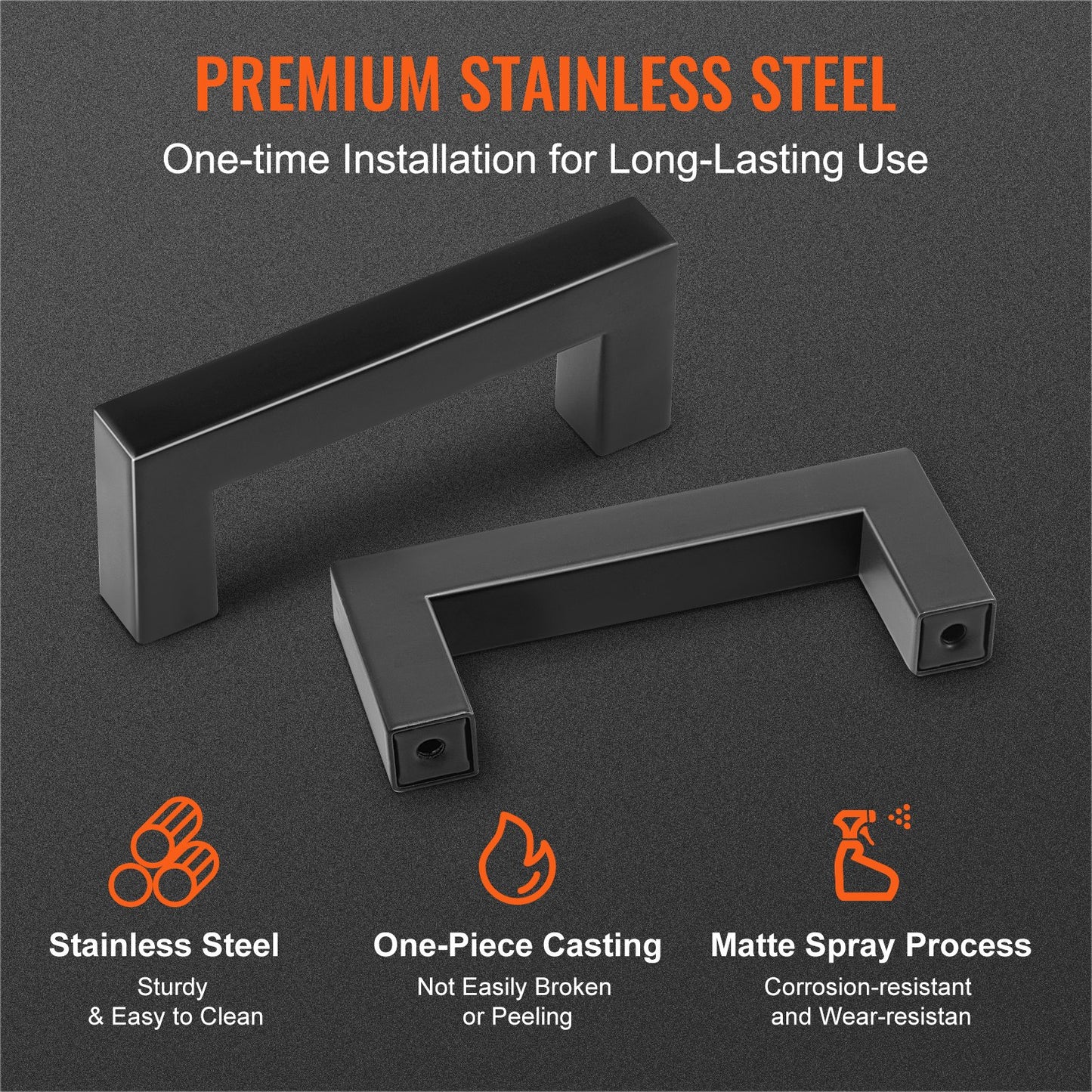10 Pack Cabinet Pulls, 3in / 76mm Center to Center Slim Square Kitchen Cabinet Drawer, Stainless Steel Modern Kitchen Cupboard Door Handles for Kitchen Bathroom Bar Hardware Matte Black