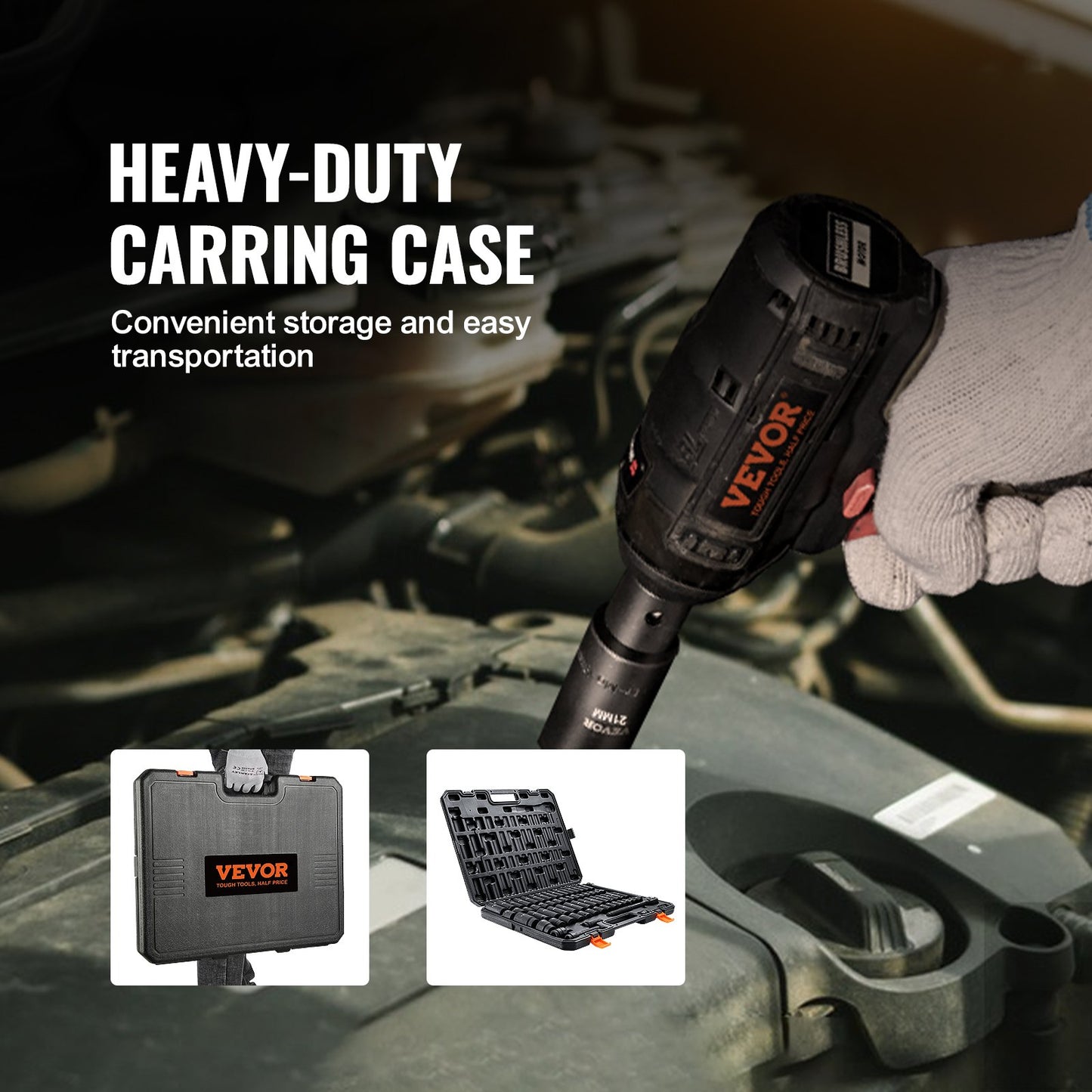 1/2"-Antrieb Schlagschrauber-Steckschlüsselsatz, 23-teilig, SAE (7/16" - 1") &amp; metrisch, 6-kant, Chrom-Vanadium-Legierungsstahl, für Autoreparaturen, mit Ratschengriff, robustem Aufbewahrungskoffer