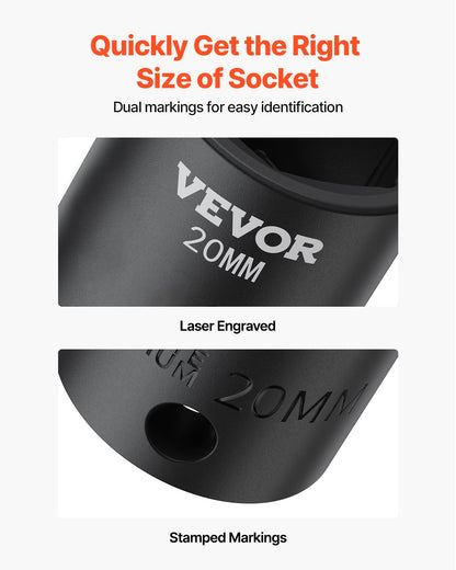 Schlagschrauber-Steckschlüsselsatz 1/2 Zoll, 26-teilig, flache Steckschlüssel, 6-Kant-Steckschlüssel, robuste Ausführung, CR-V, 1/2-Zoll-Antrieb, metrischer Schlagschrauber-Steckschlüsselsatz 10 mm - 36 mm, mit Aufbewahrungsbox